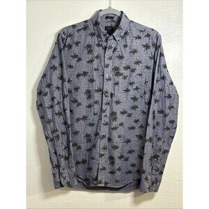 J Crew Shirt Men's Small Slim Fit Gray Chambray Palm Trees Long Sleeve Oxford